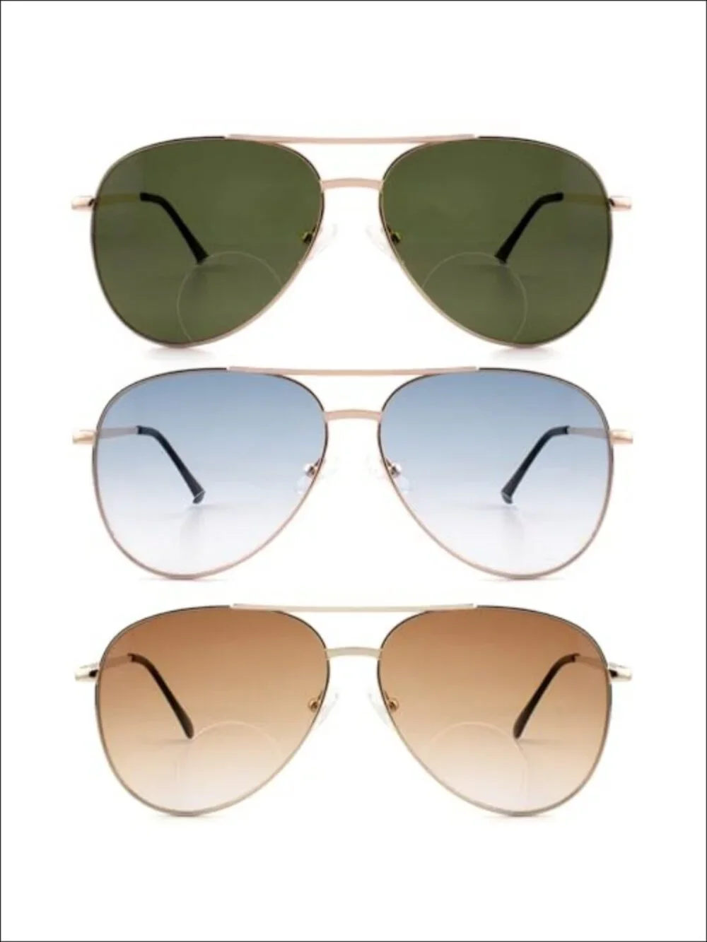 3 Pack Bifocal Reading Sunglasses Aviator UV400 Metal Frame +1.50
